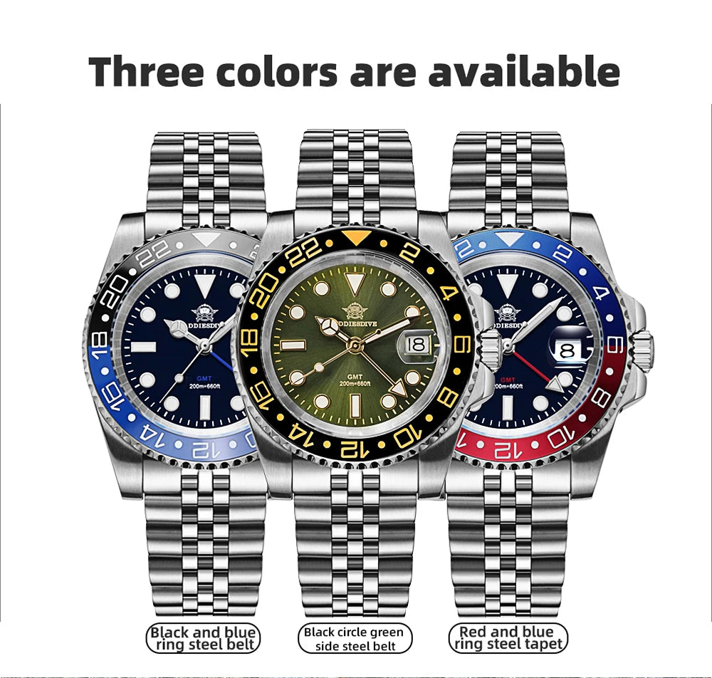 ADDIESDIVE AD2050 Men GMT Watch Swiss Ronda 515-24 BGW9 Super Luminous 20Bar Waterproof reloj 316L Stainless Steel Quartz Watch