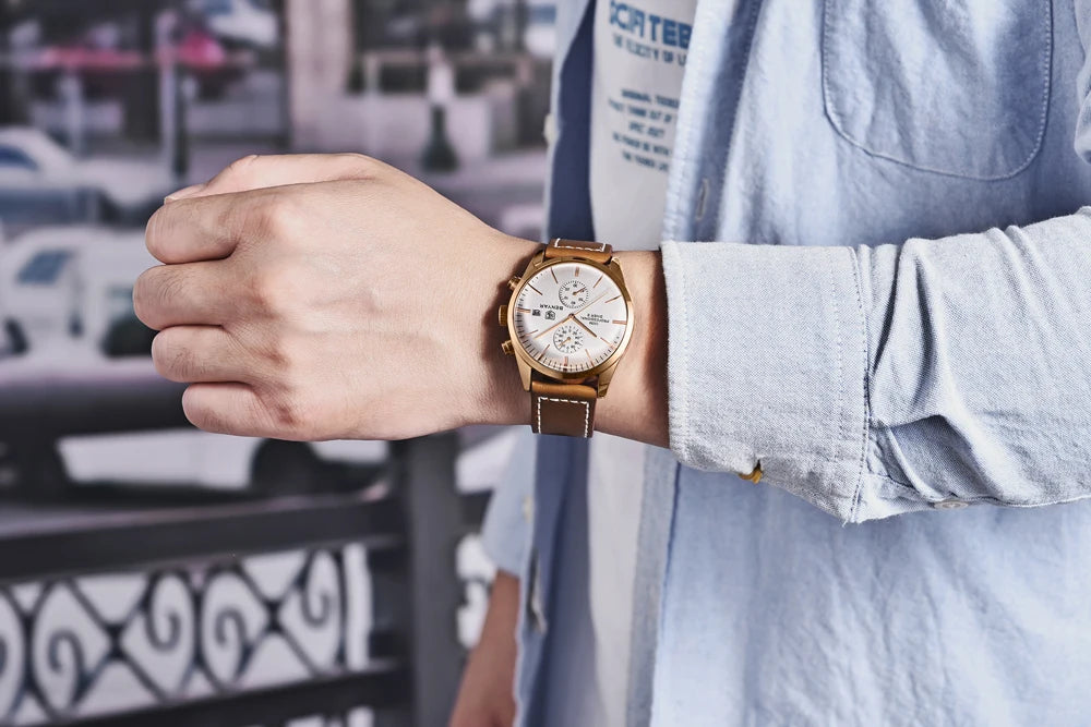 BENYAR Men Quartz Wristwatches Luxury Brand Chronograph Leather Sports Watch For Men Military 100M Waterproof Reloj Hombre 2023