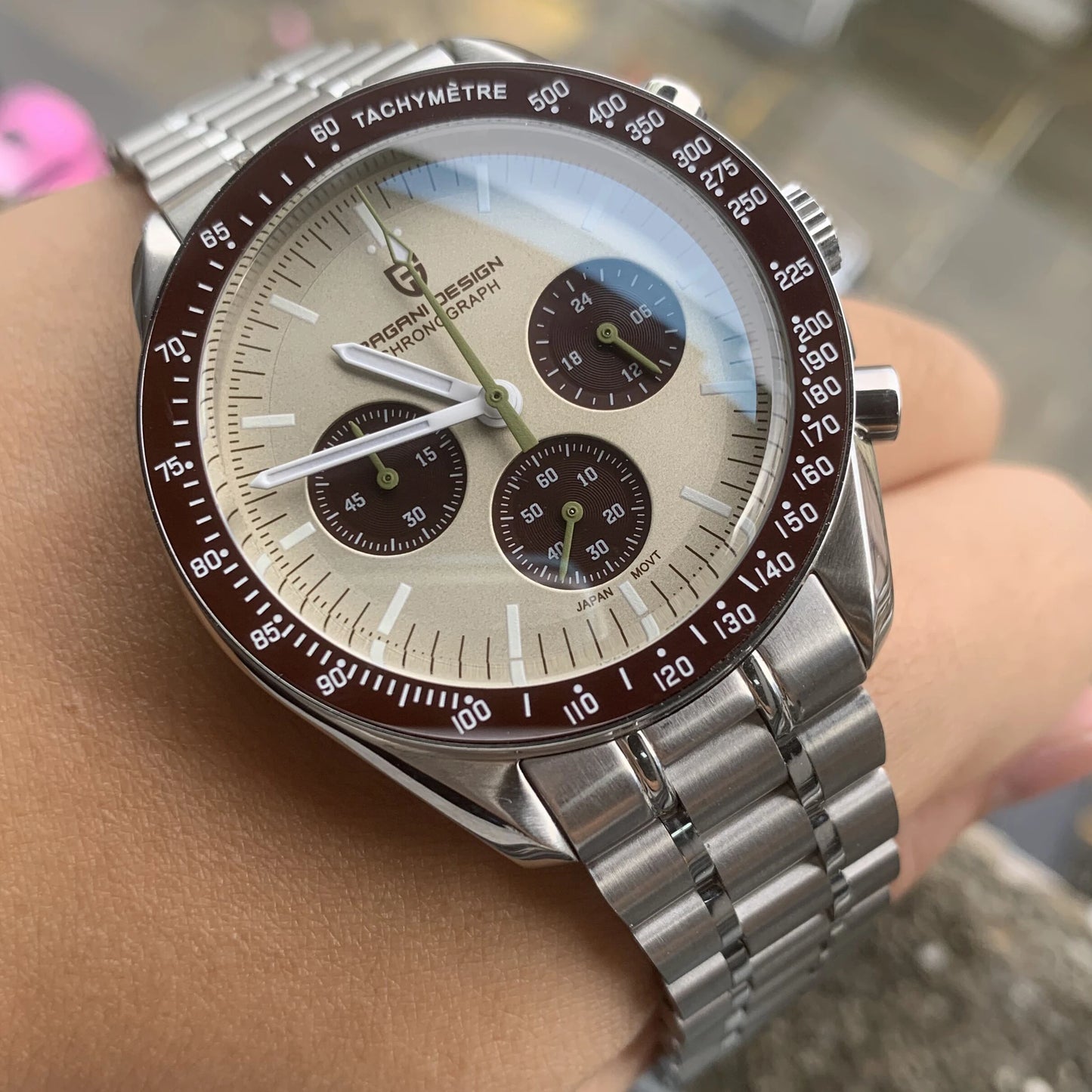 PAGANI DESIGN Saturn Men's Watches 2025 New Top Luxury Quartz Watch Men Light Tan Chronograph AR Sapphire crystal Wristwatch Men