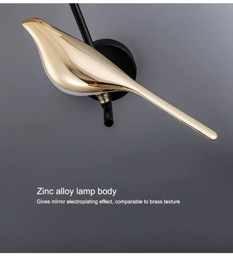 Creative Bird 360° Rotatable LED Wall Lamps Bedroom Bedside Indoor Golden Touch Switch LED Wall Lights Wall Sconce Home