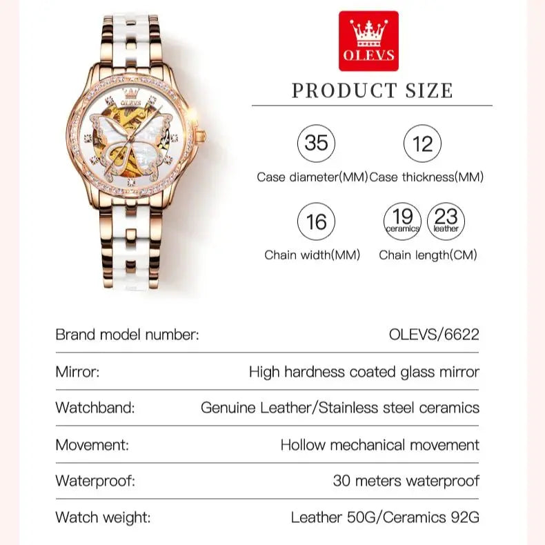 OLEVS 6622 Luxury Women All Automatic Mechanical Watch HD Waterproof Elegant Butterfly Diamond Women Fashion Bracelet Set Watch
