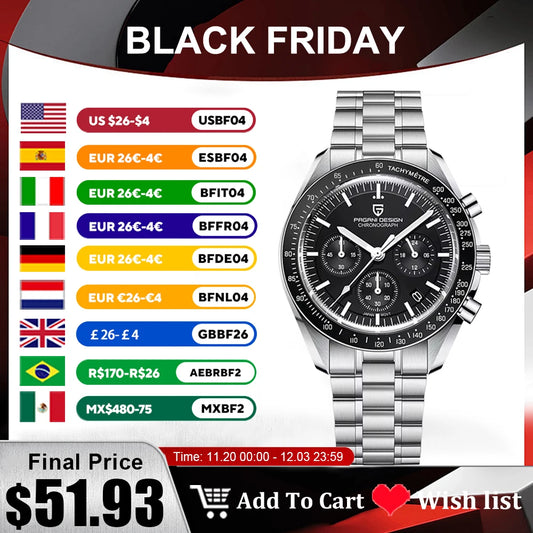 2025 New PAGANI DESIGN V5 Moon Men's Watches Top Luxury Quartz Watch For Men Chronograph Waterproof Sport Stainless Steel Clock