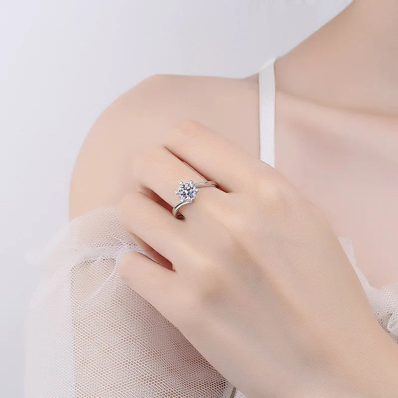 100% Real Moissanite Ring Adjustable Size S925 Sliver D VVS1 Pass Diamond Test Pen GRA Certificate 18K Plating Rings for Women