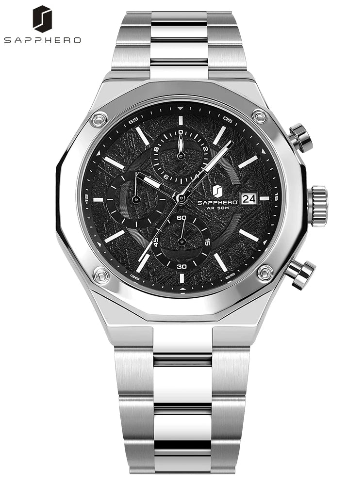 SAPPHERO Rose gold Watch Mens Watch Luxury  Stainless Steel Quartz Watch Business Waterproof Luminous Calendar Wristwatch Gift