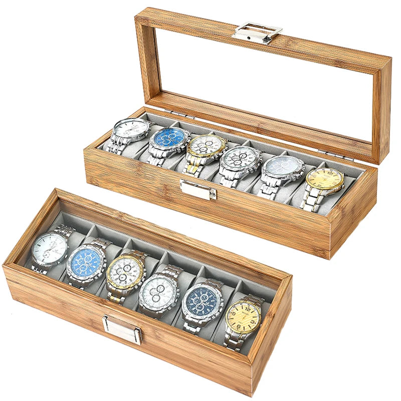 3,6,10 12 Slots Bammboo Wooden Watch Collection Box Case Wrist Watch Storage Case for Women & Men
