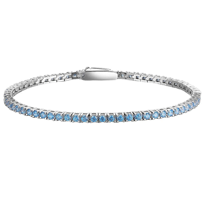 FEOBUR 2mm Blue High Carbon Diamond Tennis Bracelet for Women 925 Sterling Silver Color Gemstone Bracelets Party Jewelry Gifts