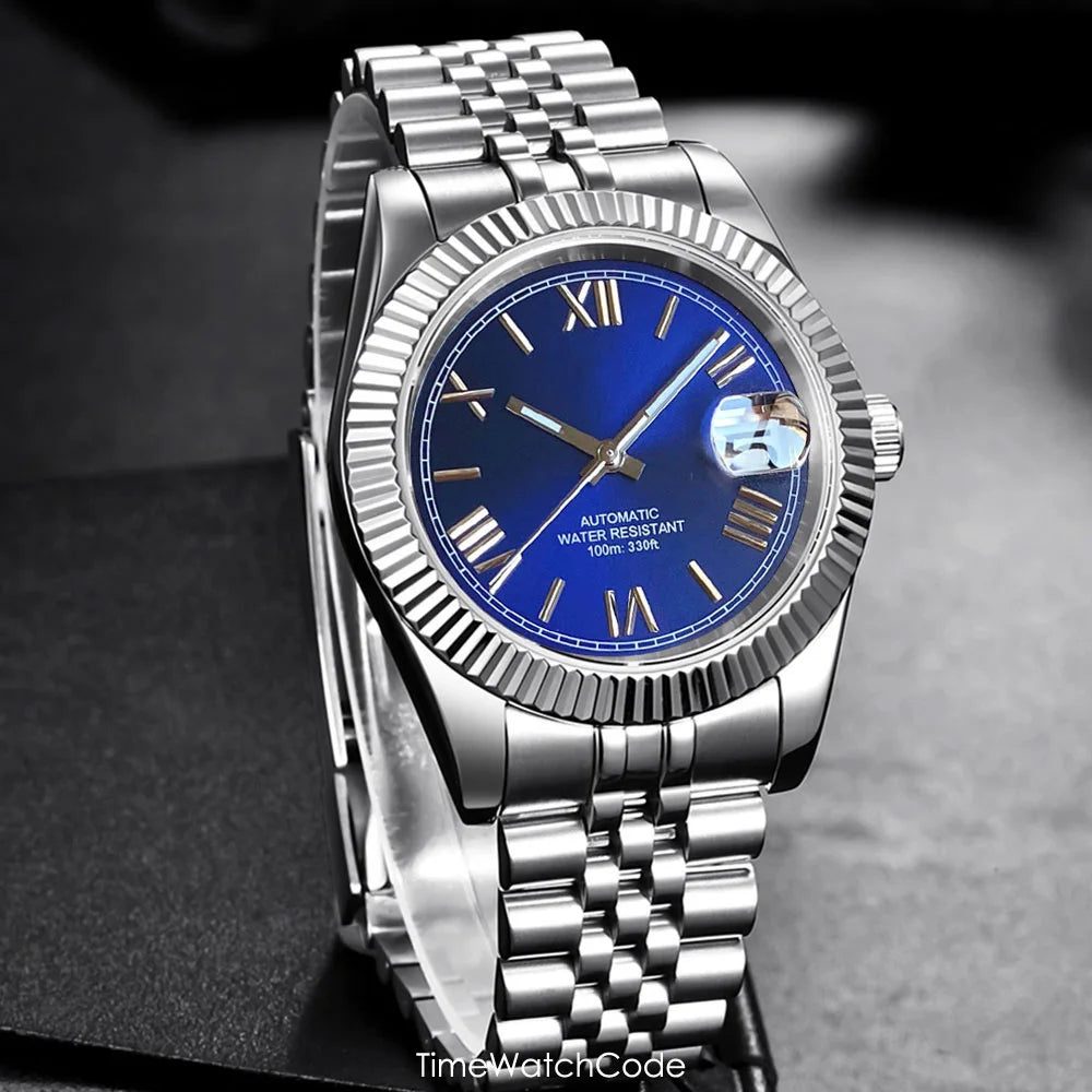 Montre automatique de luxe Tandorio Business pour homme, mouvement NH35A, cadran classique à chiffres romains, lunette cannelée, verre saphir, 36/39 mm