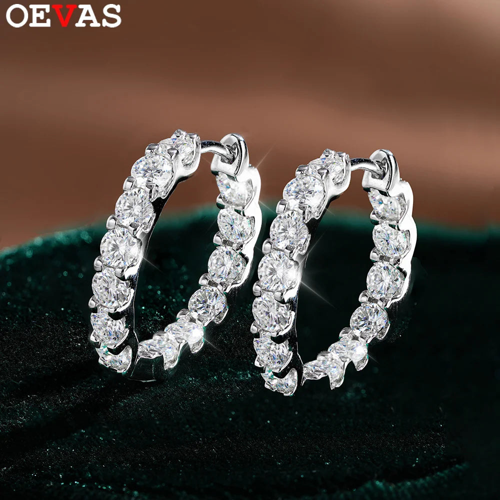 OEVAS 100% 925 Sterling Silver Real 2.6ct Moissanite Earring Hoops For Women Sparkling Wedding Party Luxury Fine Jewelry Gift