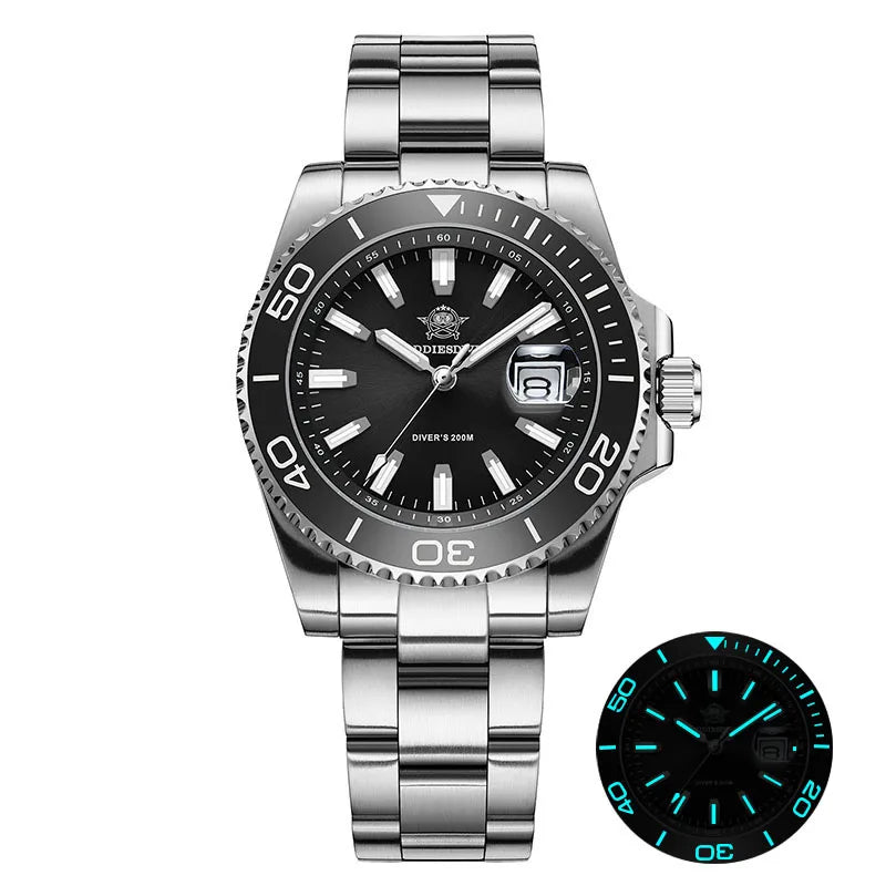 ADDIESDIVE New AD2510 Luxury Men's Diving Watch 41mm BGW9 Luminous Enamel Dial Screw-down Crown Durable Stainless Steel Strap