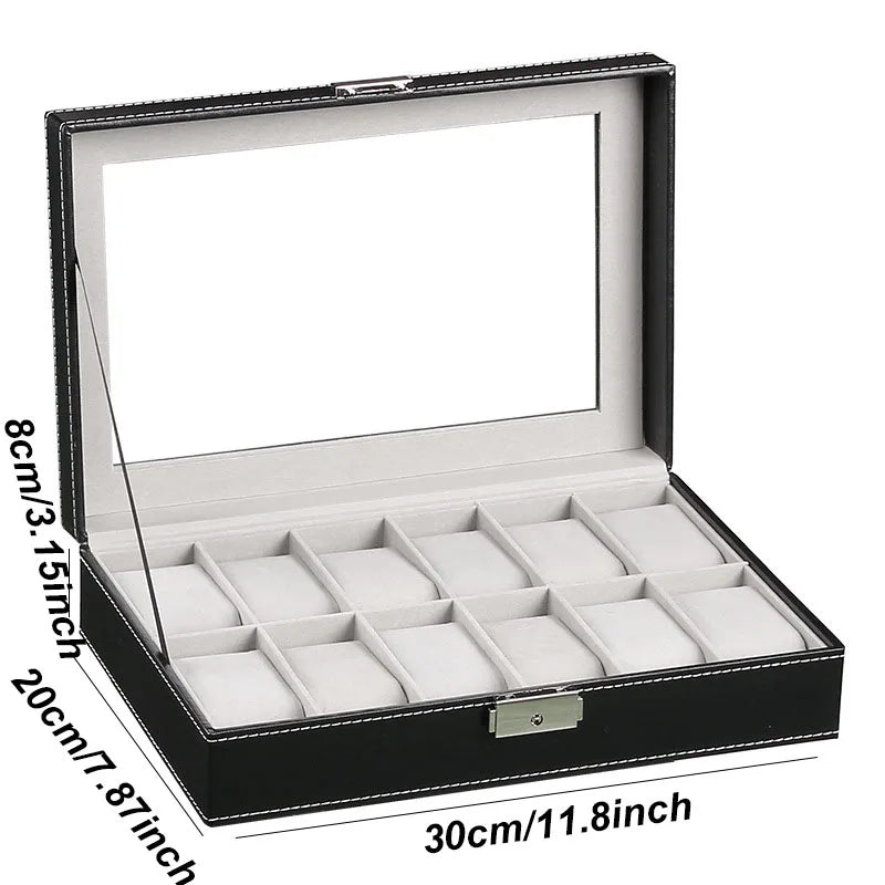 DELESYS Classic Style Leather 2/3/4/5/6/8/10/12/20 Slots Watch Display Case Organizer Jewelry Storage Box With Glass Top For Man