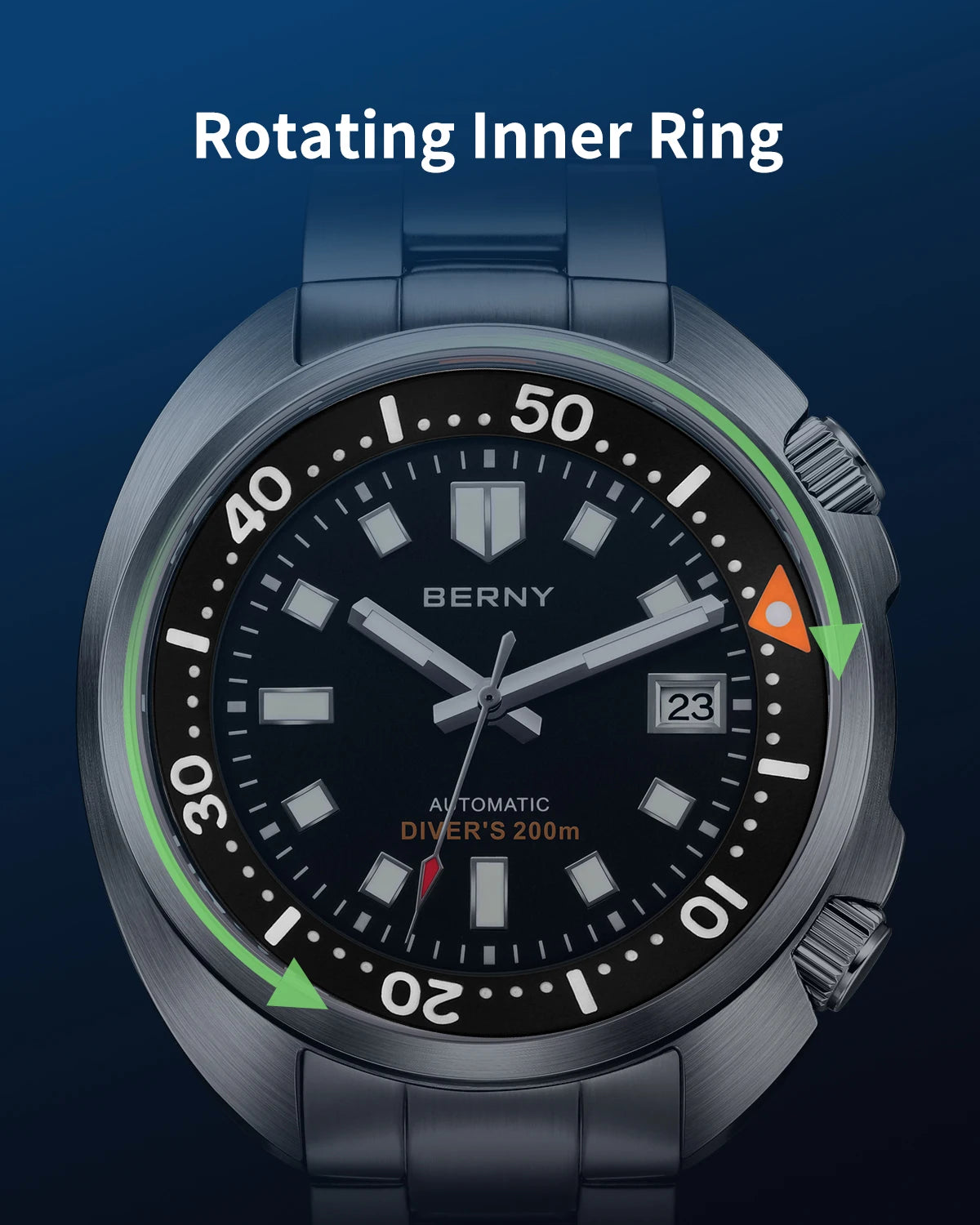 BERNY Automatic Compressor Diver Watch for Men Super Luminous Miyota 8215 Sapphire Swim Sport 20ATM Mechanical Men's Dive Watch