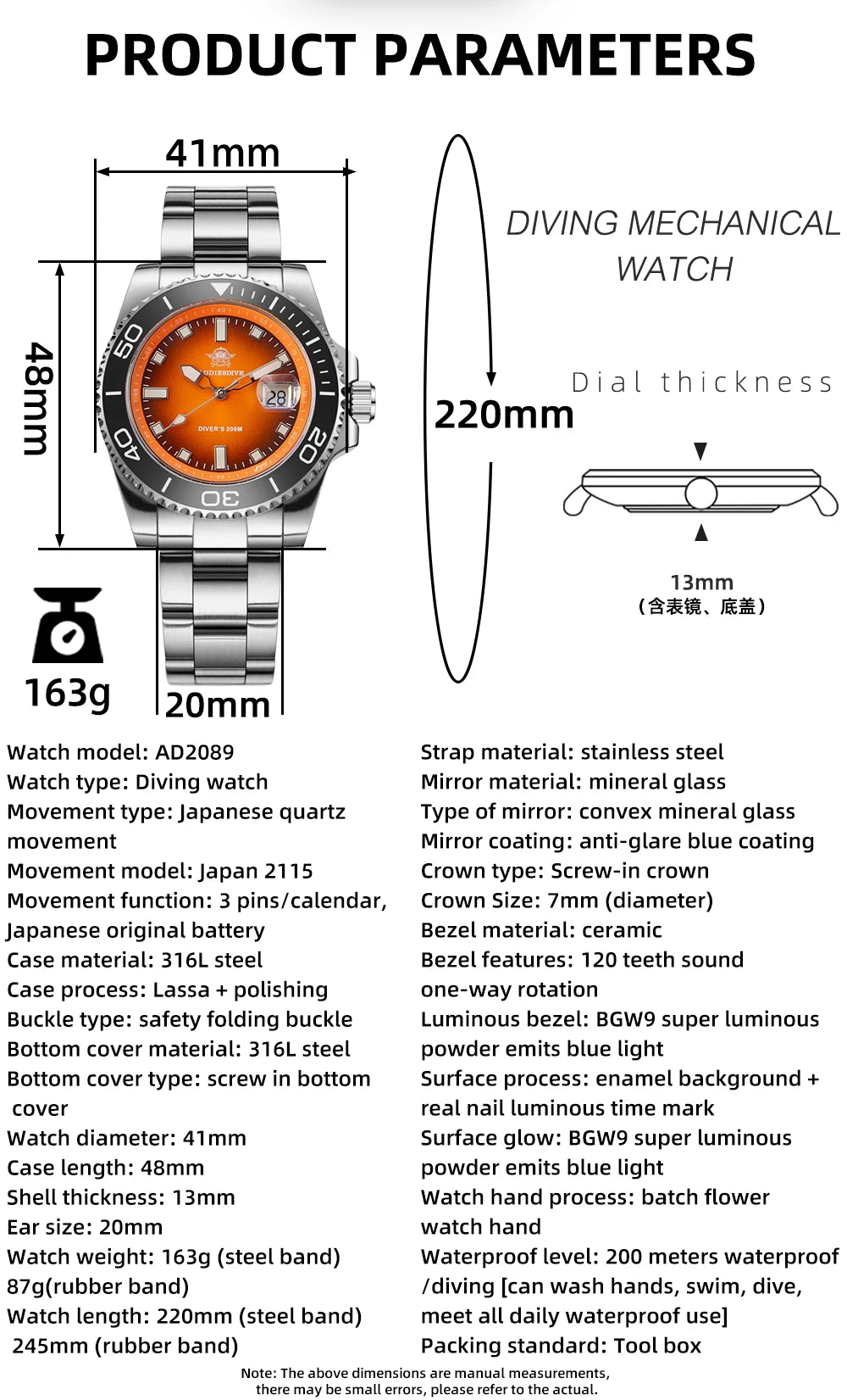 ADDIESDIVE New Men Watch AD2089 Diver 200m Waterproof Wristwatch Ceramic Bezel Luminous 316L Stainless Steel Quartz Watch AD2089