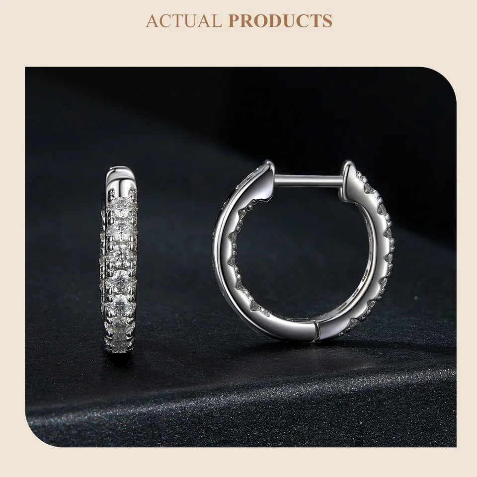 BAMOER Gold Moissanite Hoop Earrings for Women, 925 Sterling Silver D Color Round Cut Lab Diamond Hypoallergenic Earrings