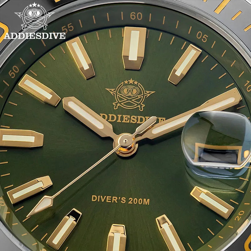 ADDIESDIVE New AD2510 Luxury Men's Diving Watch 41mm BGW9 Luminous Enamel Dial Screw-down Crown Durable Stainless Steel Strap