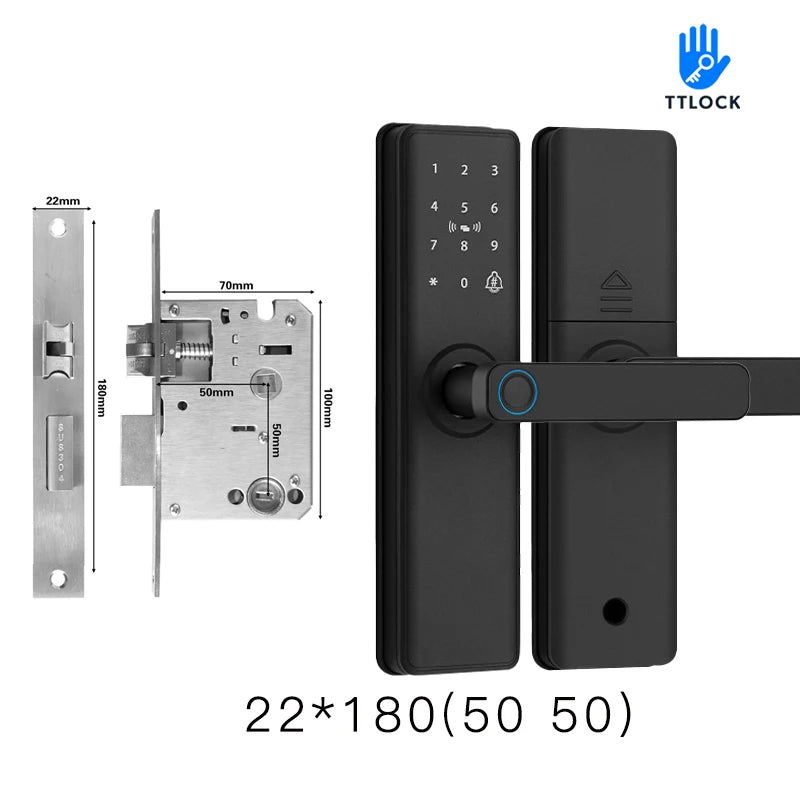 2025 Smart Door Lock With Bluetooth-compatible TTLock APP Digital Electronic Lock Smart Home Wooden Door Lock Fingerprint