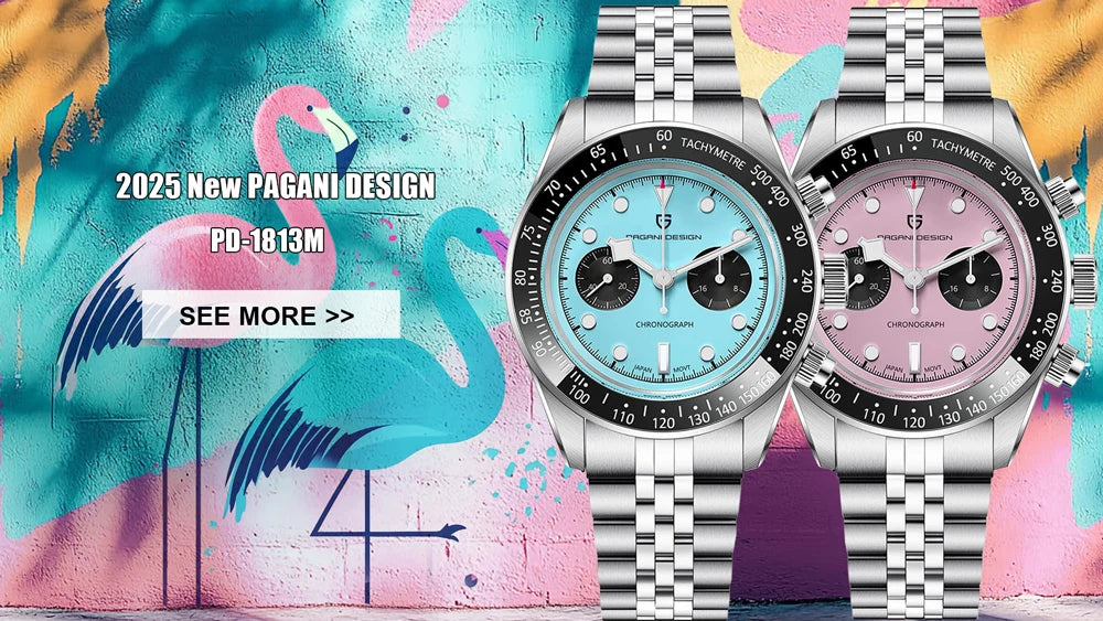 PAGANI DESIGN 2025 Mens watches Moon Quartz  Watch men speed Sport waterproof Chronograph AR Sapphire VK64 Steel Retro Luminous