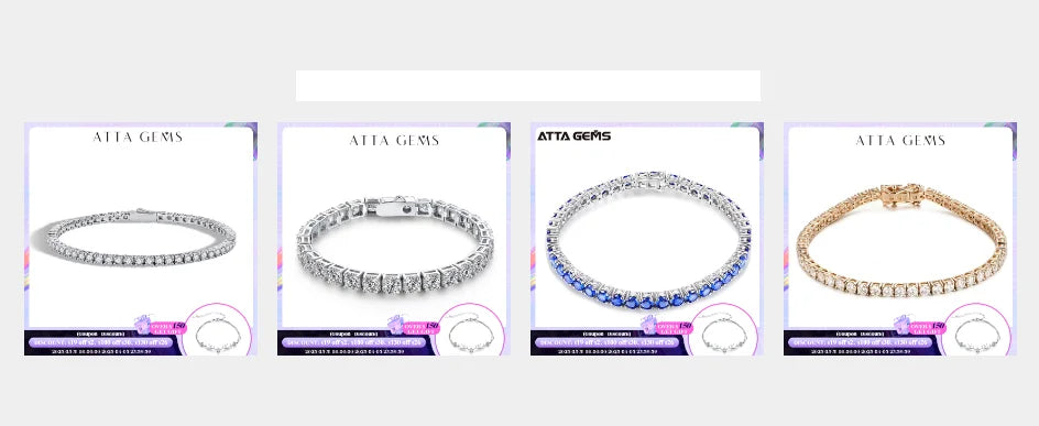 ATTAGEMS 4.0mm 5.0mm DVVS1 Pass Diamond Test Round Cut Moissanite Tennis Bracelet White Gold Plated 925 Silver Jewelry for Women