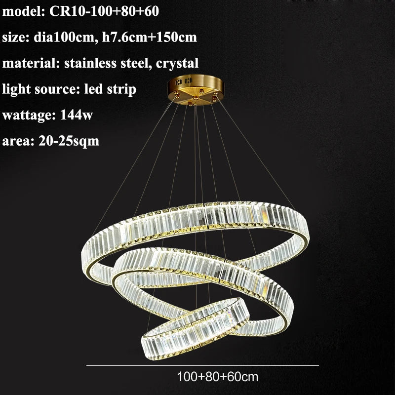 Modern Living Room Crystal Chandelier Led Remote Control Dimmable Led Pendant Lights Luxury Steel Adjust Hanging Lamp Fixture