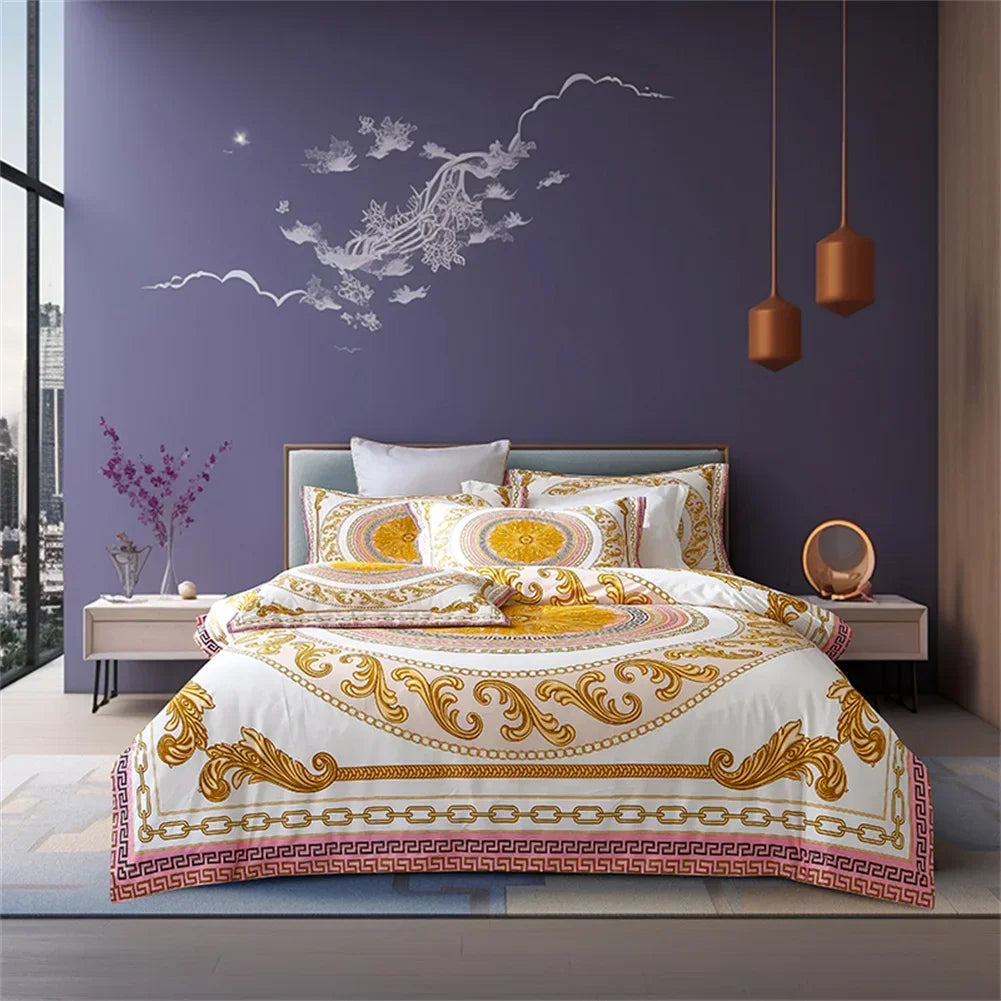 Svetanya 1200TC Golden Egyptian Cotton Bedding Set King Queen Size Sheet Duvet Cover Pillowcase  Linens （custom-made Size）