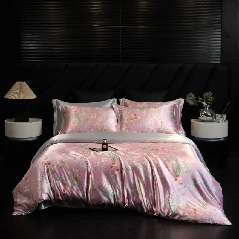 Natural Silk Bedding Set Single Double Queen King Printing Duvet Cover Luxury Quilt Cover Bedsheet Pillowcase