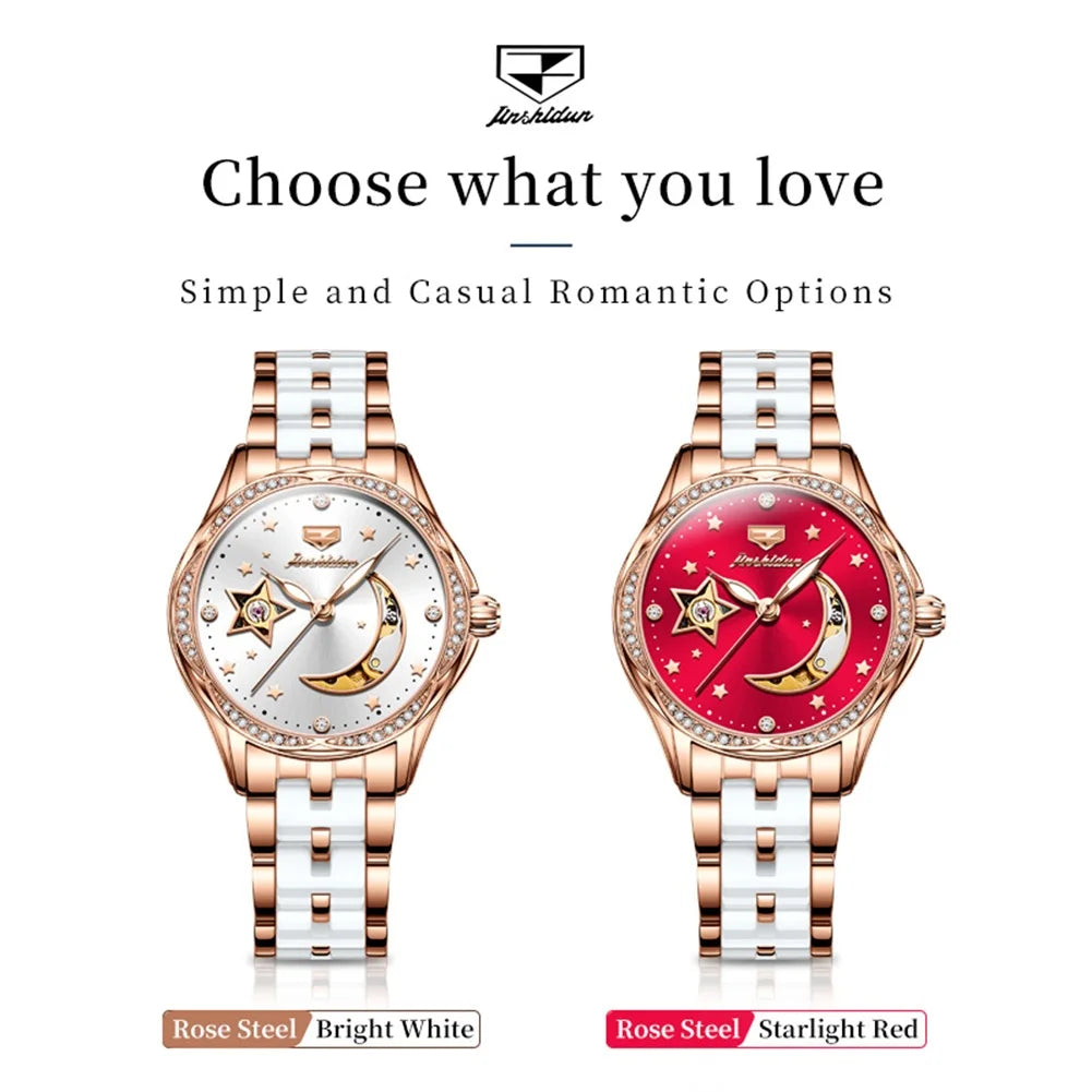 JSDUN Fashion Ceramic Skeleton Women Automatic Mechanical Watches New Luxury Ladies Watch Original Waterproof Lady Wrist Watch