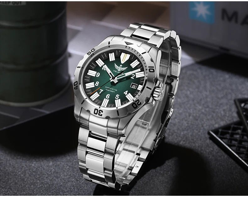 YELANG  V1036 42mm Men Quartz Watch Luminous 10 Years Lithium Movement Rotated Dial 30ATM 300m Waterproof Military Style Watches