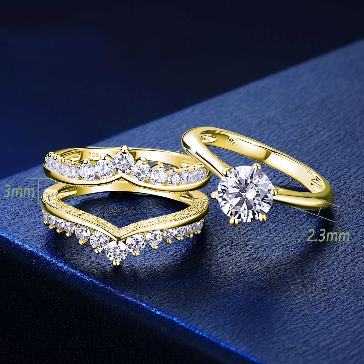 Newshe 14k Yellow Gold Bridal Ring Set for Women 2Ct Round Cut AAAAA Cubic Zircon Wedding Engagement Anniversary Band BR1167_Y