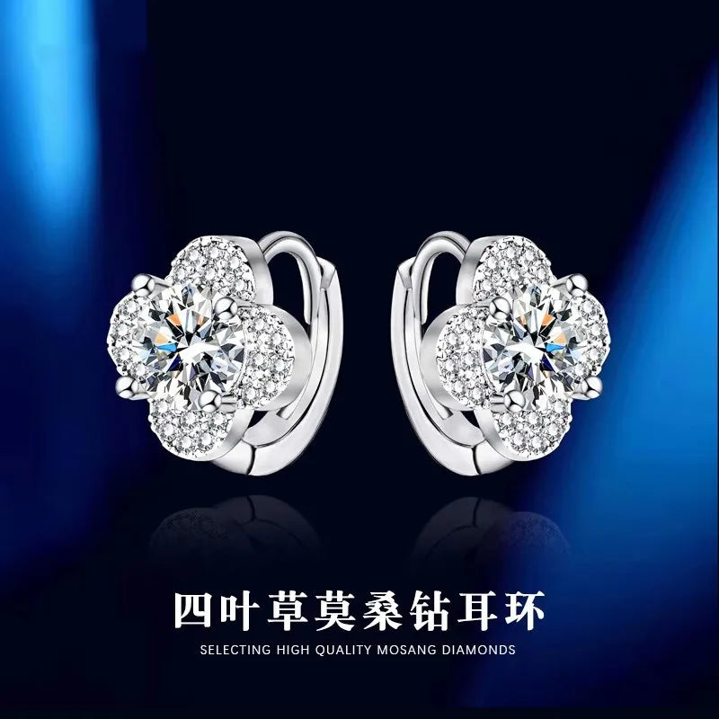 PT950 Clover Moissanite Earrings Full Diamond Ear Climbers  Platinum Jewelry Wholesale Lucky Luxury Gift for Womenearrings for w
