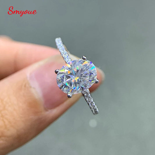 Smyoue Oval Cut 1CT 2CT 3CT D Color Moissanite Rings for Women Lab Diamond Wedding Promise Band S925 Sterling Silver Jewelry