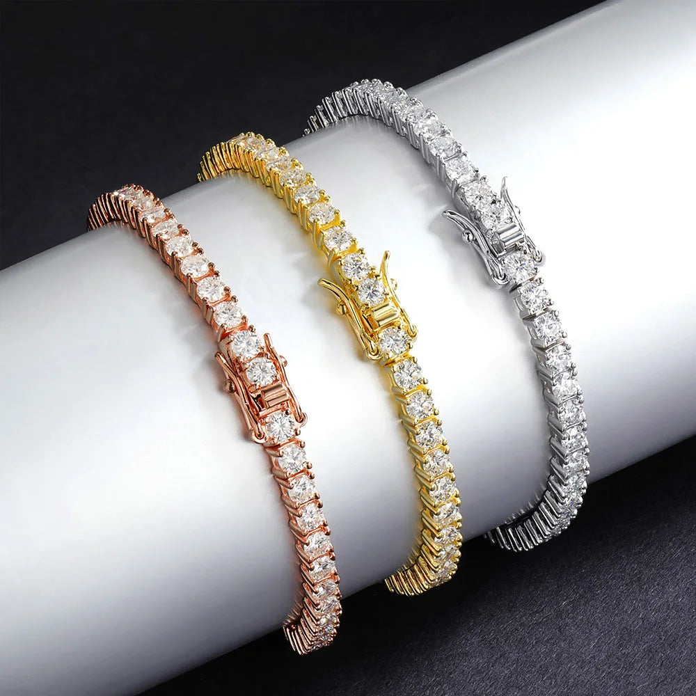 EWYA Real D Color Full 2/2.5/3/4/5/6.5mm Moissanite Tennis Bracelet For Women S925 Plated 18K Rose Gold Diamond Link Bracelets