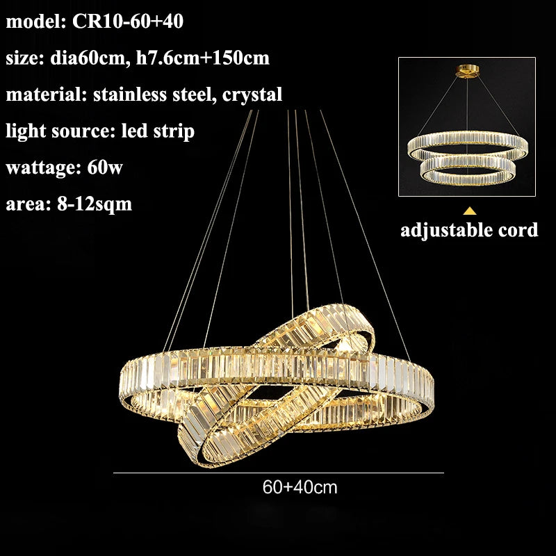 Modern Living Room Crystal Chandelier Led Remote Control Dimmable Led Pendant Lights Luxury Steel Adjust Hanging Lamp Fixture