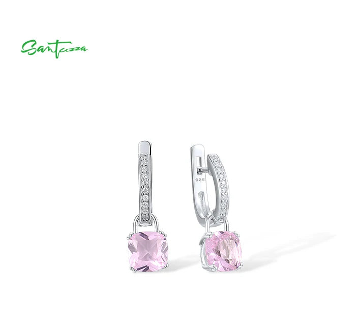 SANTUZZA Pure 925 Sterling Silver Earrings For Women Blue Pink Stones White Cubic Zirconia Dangle Earrings Fashion Fine Jewelry