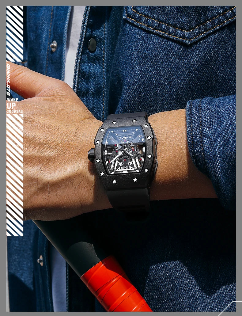 BAOGELA Black Stainless Steel Watch Men Military Sport Analog Quartz Wristwatch with Silicone Strap Luminous Hands Relogio 4147