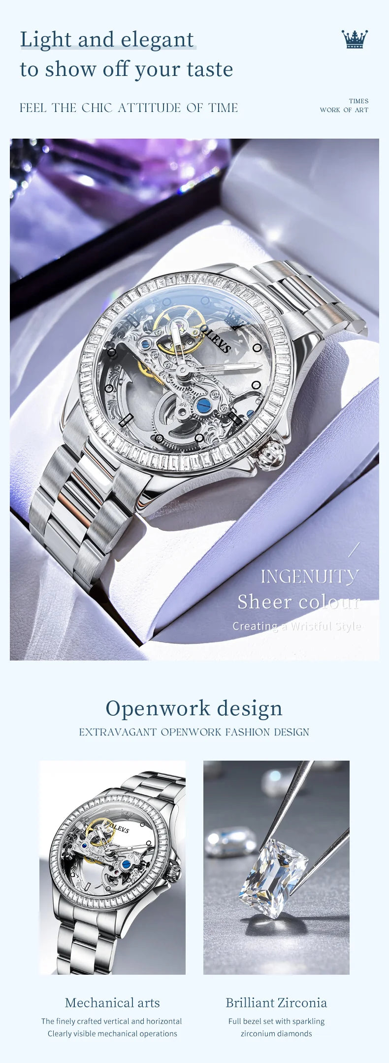 OLEVS 6699 Fully Hollow Women Mechanical Watch Luxury Flywheel Diamond bezel Brand Top Watch Women Automatic Watch Reloj Mujer