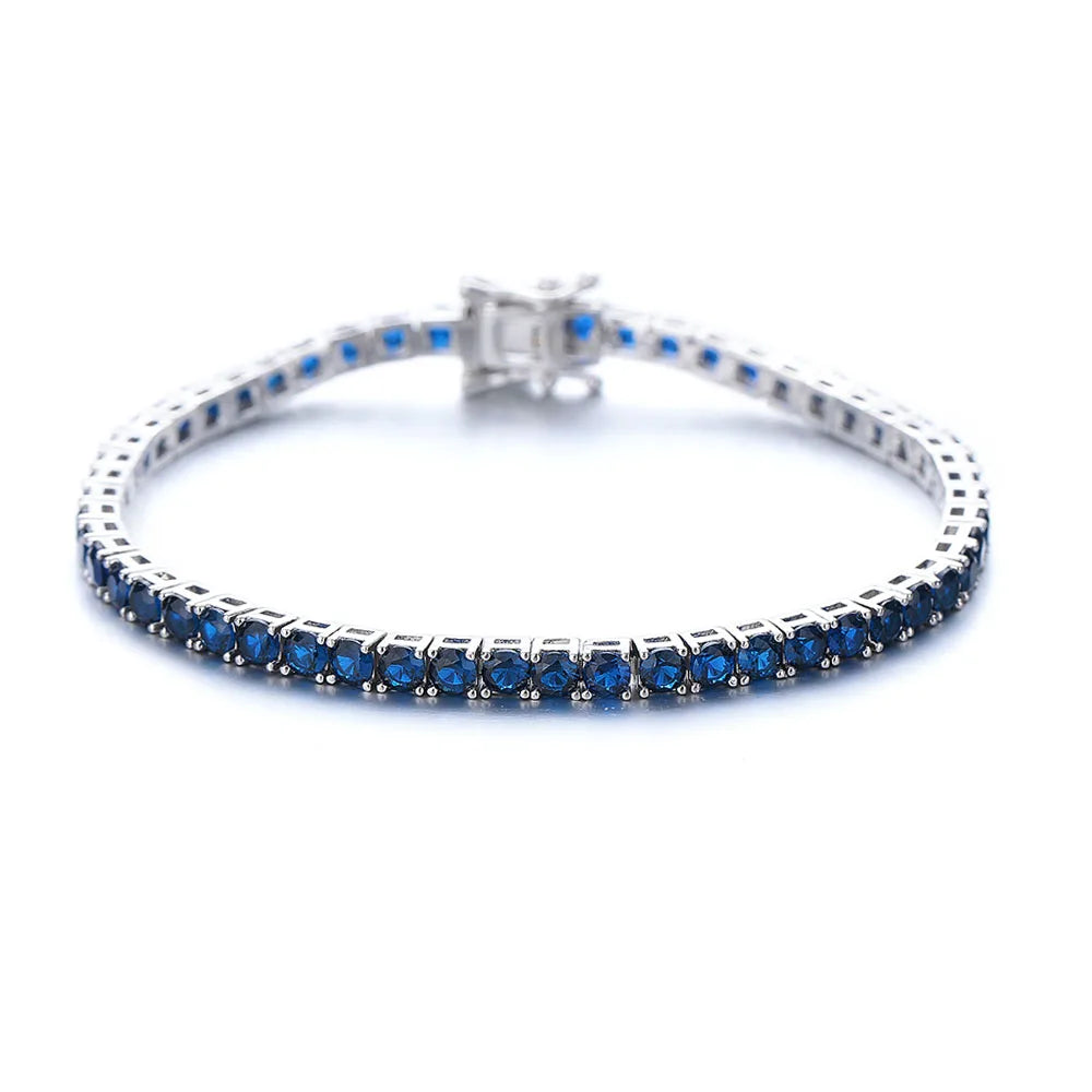 Real 925 Jewelry For Women/Men Pave 3 mm Montana Blue Sapphire Cubic zircon Hip Hop Rock Pure Silver 15-21 cm Tennis Bracelet