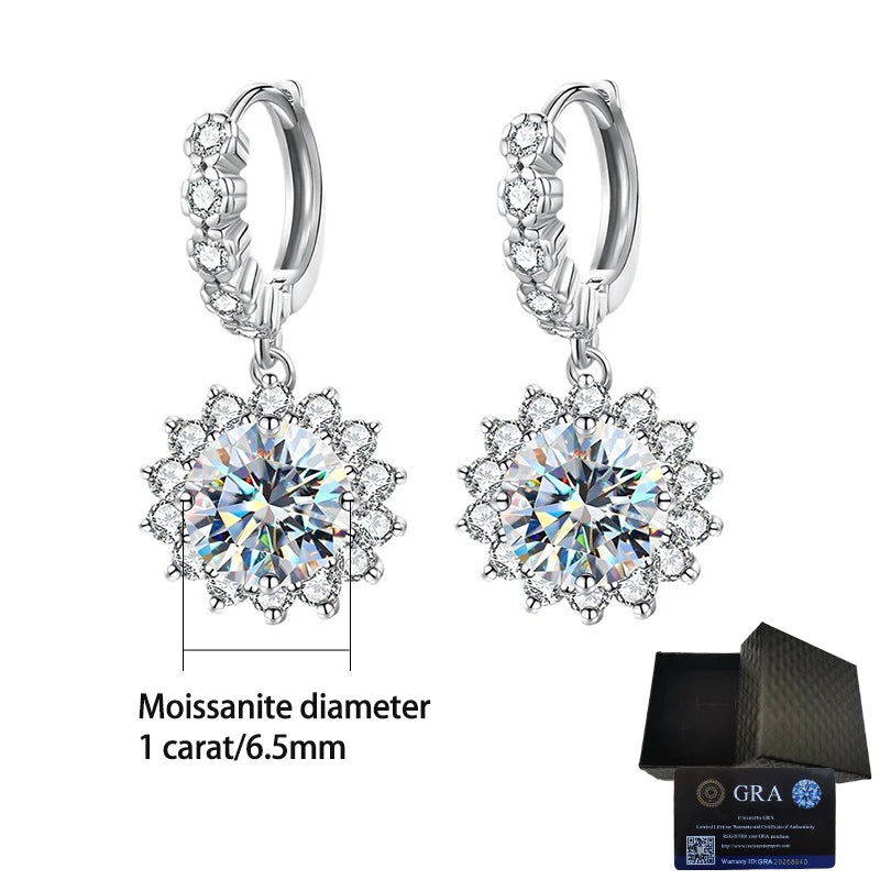 s925 silver moissanite earrings sunflower style gorgeous, suitable for daily wear, matching dresses, banquets, weddings