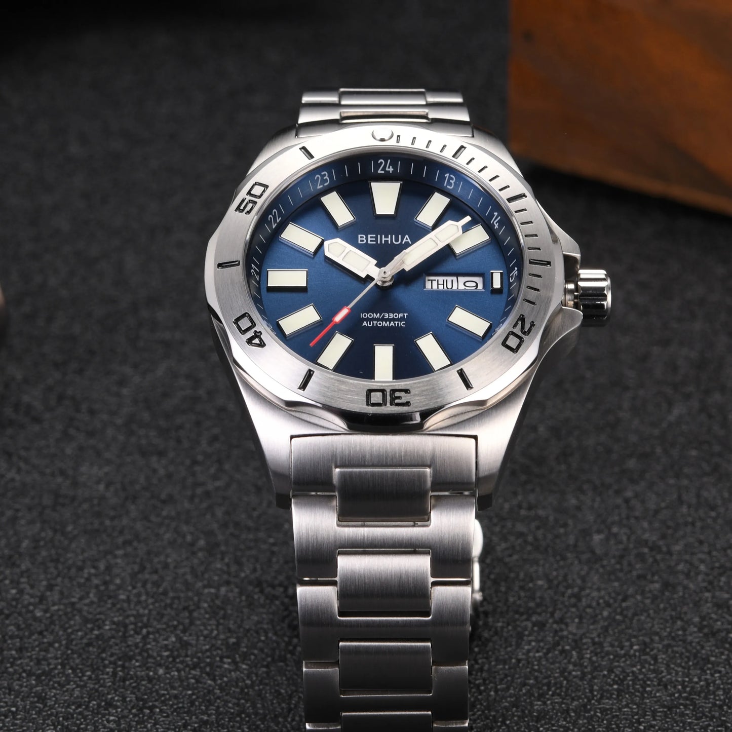 BEIHUA Men Automatic Watch Luminous Whole Night Super Bright C3 Japan TOP Mov't 24Jewels Day Date Sapphire  Luxury Gift Military