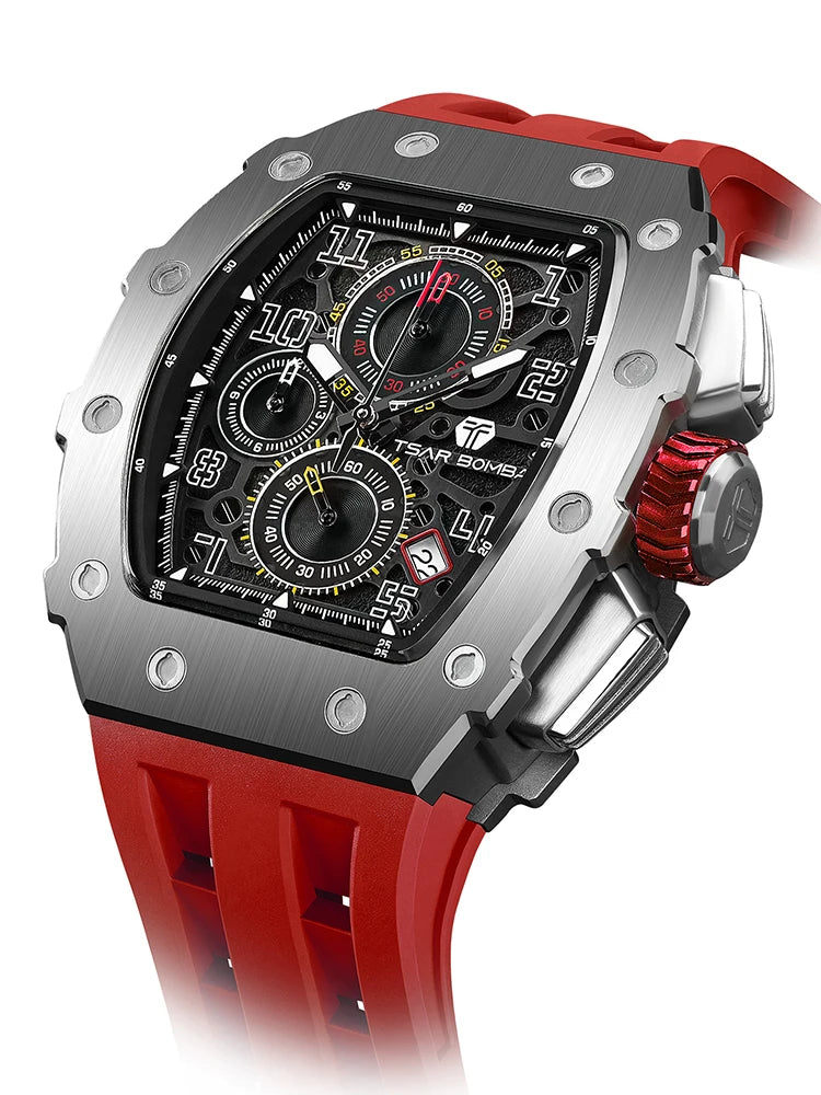 TSAR BOMBA New TB8204 Watch for Men Japan Quartz Chronograph 50M Waterproof Wristwatch Fashion Sport Clock Male Luxury Mens Gift
