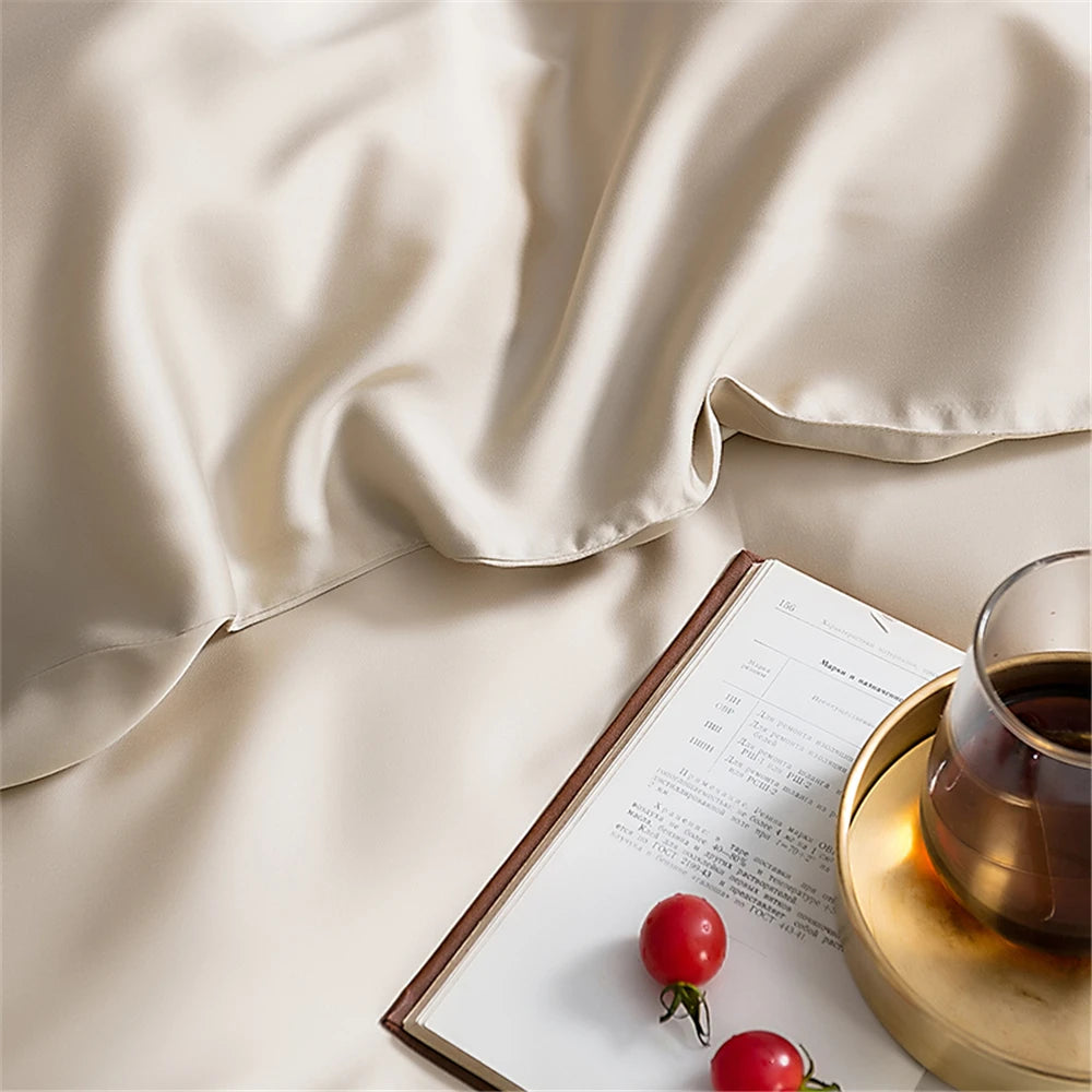 Sondeson Champagne Gold 100% Silk Bedding Set Healthy Skin Beauty Queen King Duvet Cover Set Flat Sheet Pillowcase Bed Linen Set
