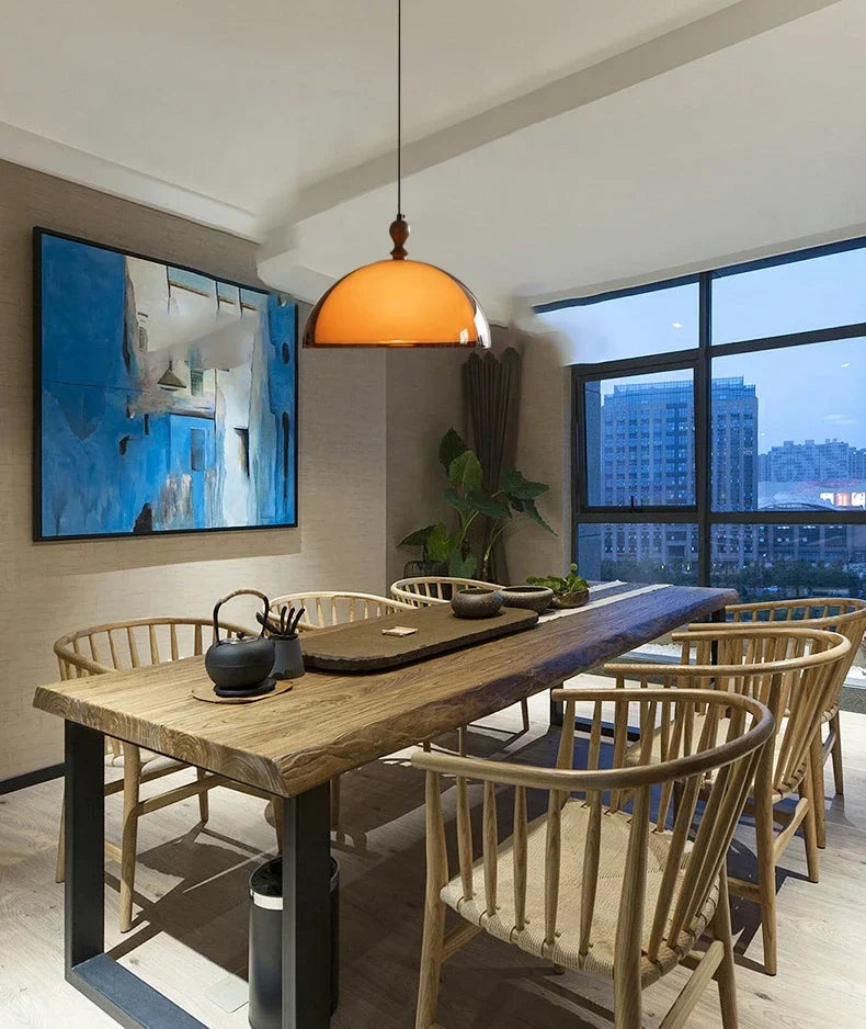 Retro Brown Acrylic Lampshade Pendant Light with Walnut Wood E27 Bulb Hanging Lamp for Dining Room Bar Adjustable Chandelier