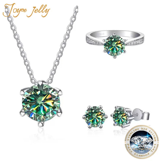 Earrings JoyceJelly Moissanite Jewelry Set With 1CT D Color VVS 3EX moissanite stone pass diamond test Wedding Luxury Fine Jewelry gift