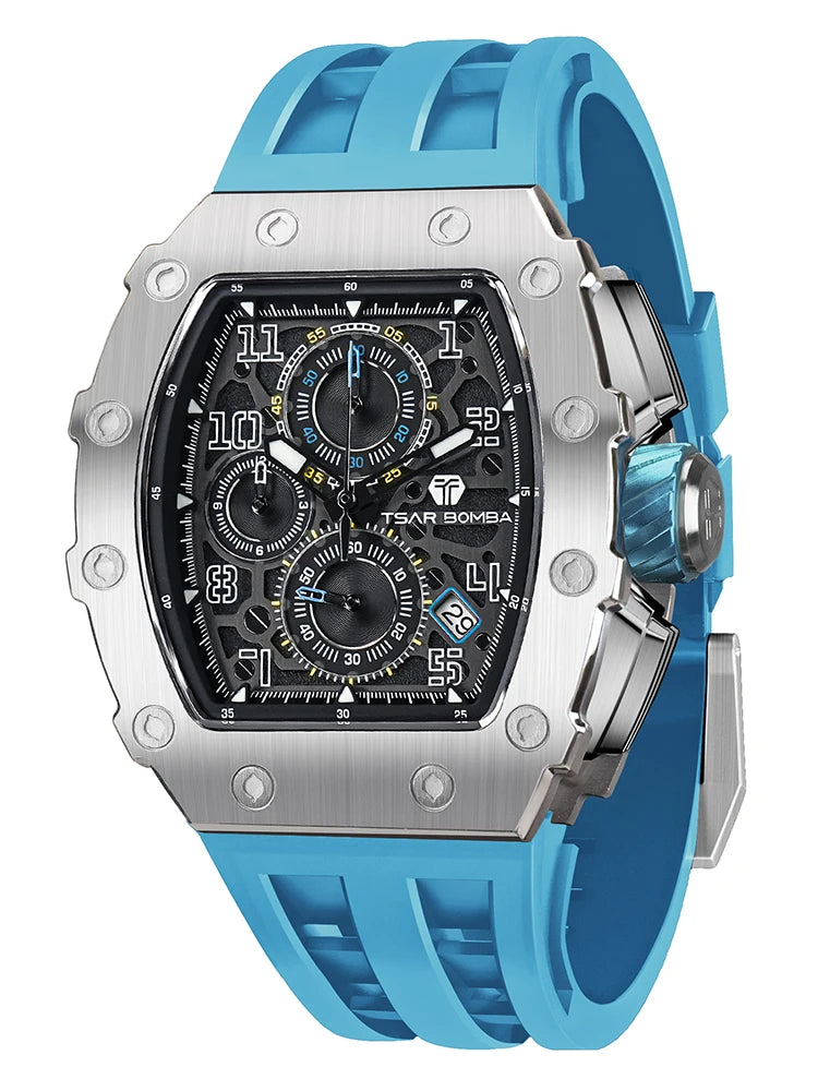 TSAR BOMBA Watch for Men Top Brand Luxury Waterproof Quartz Wristwatch Tonneau Clock Gift Chronograph Rectangle Mens Watch