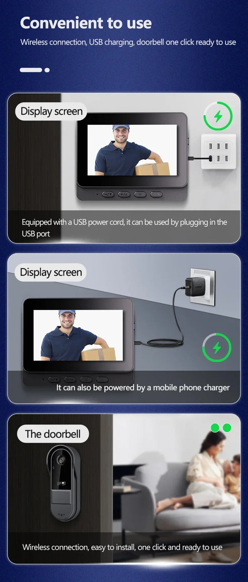 Wireless Intercom Doorbell Night Vision HD 4.3in LPS Screen Video Doorbell Camera Smart Home Security Visual Doorbell