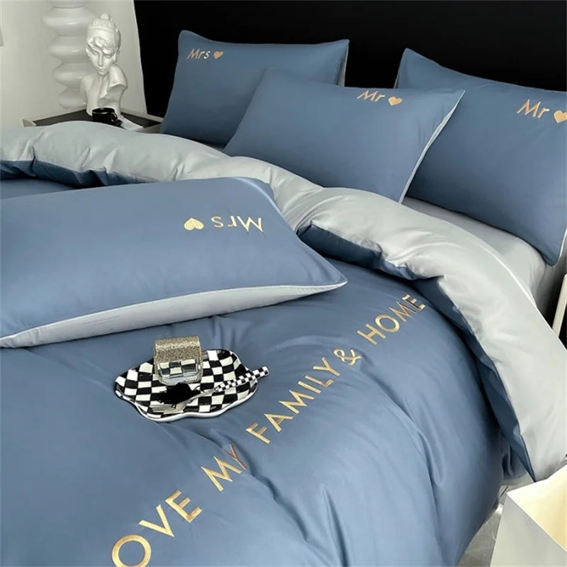 Luxury Nordic Egyptian Cotton Bedding Set King Queen Double Twin Size with Sheet Duvet Cover Pillowcase 1/2 People Bed Linen New