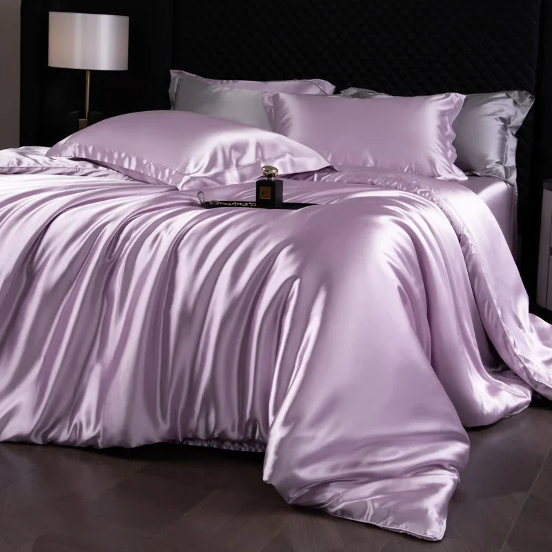 Luxury Bedding Set Single Double Queen King Size Solid Color Quilt Cover High-End Soft Silky Satin Duvet Cover Set