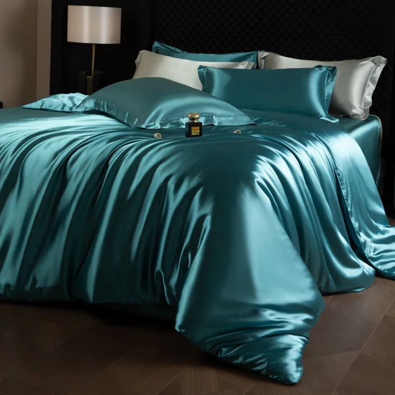 Luxury Bedding Set Single Double Queen King Size Solid Color Quilt Cover High-End Soft Silky Satin Duvet Cover Set