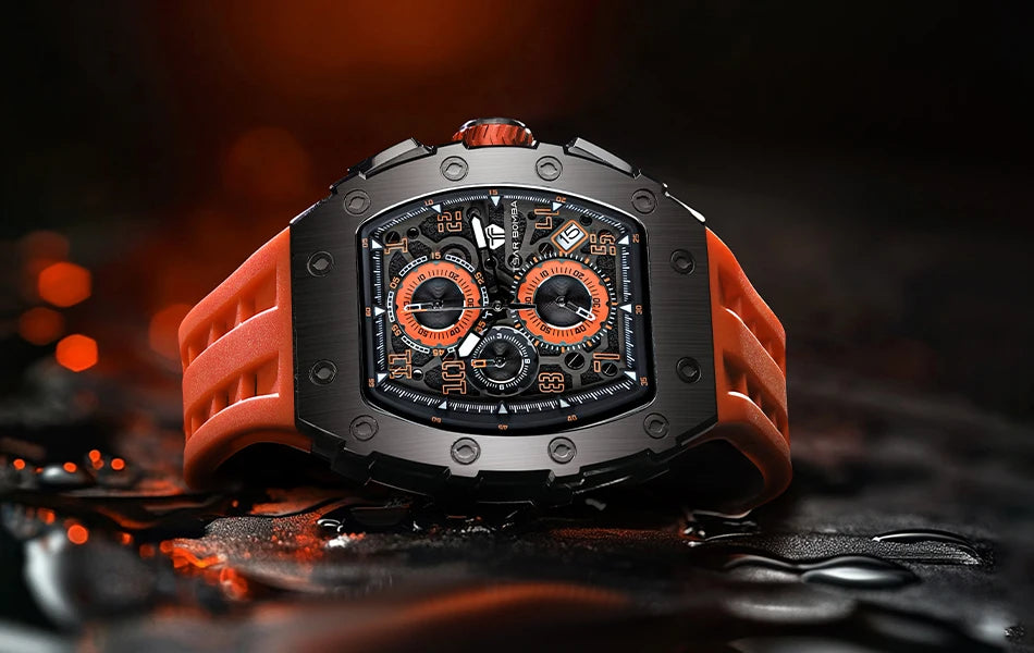TSAR BOMBA Watch for Men Top Brand Luxury Waterproof Quartz Wristwatch Tonneau Clock Gift Chronograph Rectangle Mens Watch