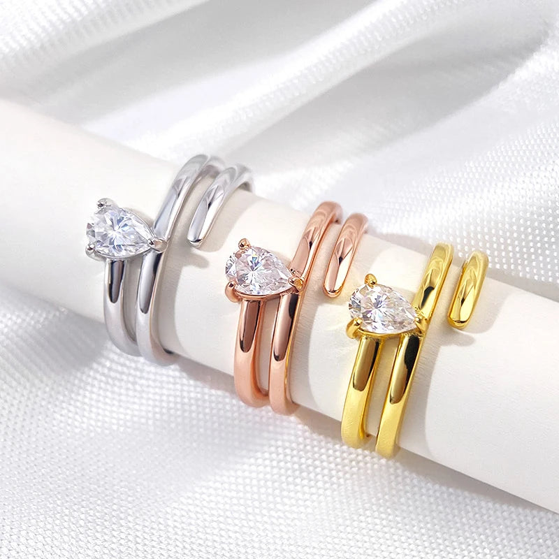 Smyoue Certified 0.5CT Real Moissanite Solitaire Rings for Women Sterling Silver 925 Plated 18K Lab Daimond Female Tail Ring