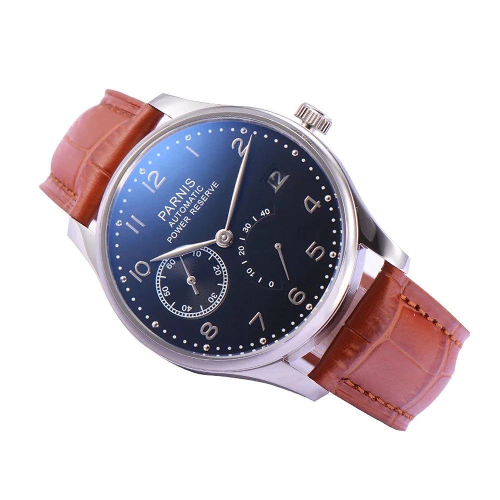 Parnis Power Reserve Automatic 43mm  Movement Men's Mechanical Watch Small Second