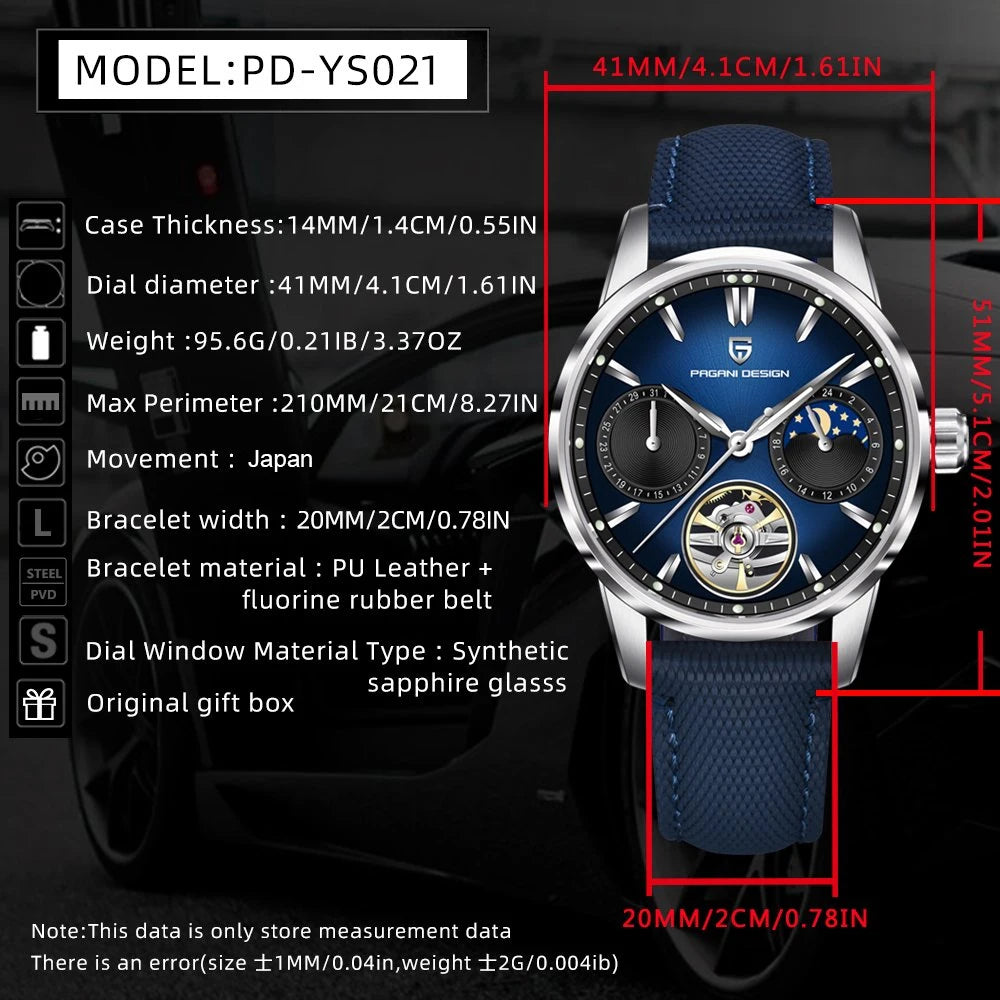 PAGANI DESIGN Top Luxury Men Clock Luminous Hollow Tourbillon Automatic Wristwatch Mechanical Stainless Steel Men's Watch Reloj